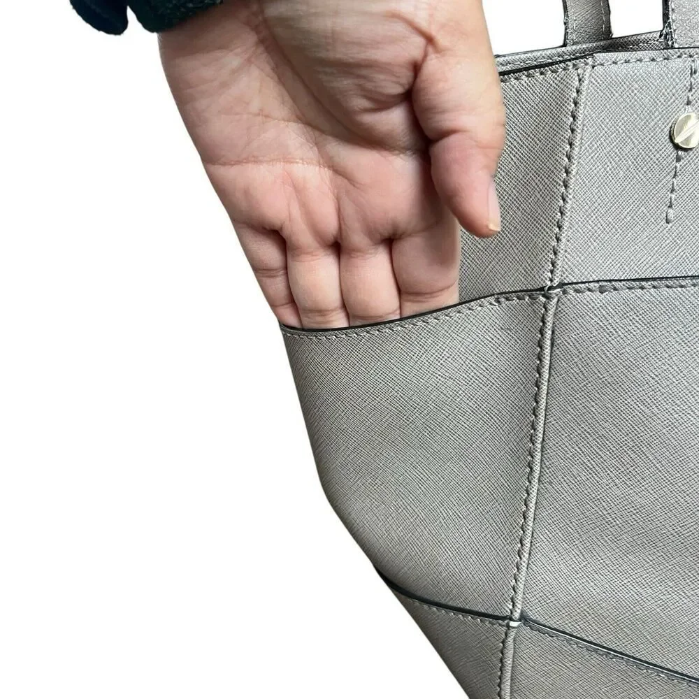 Karl Lagerfeld Paris Taupe Gray Saffiano Leather Satchel Double Handles